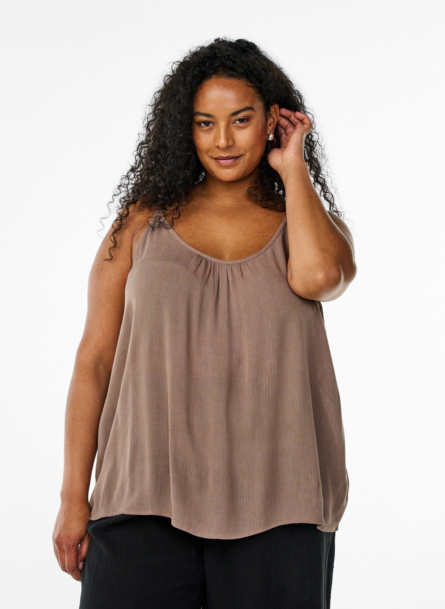 ZizzifashionStrap top in viscose, Brown, Model image number 0