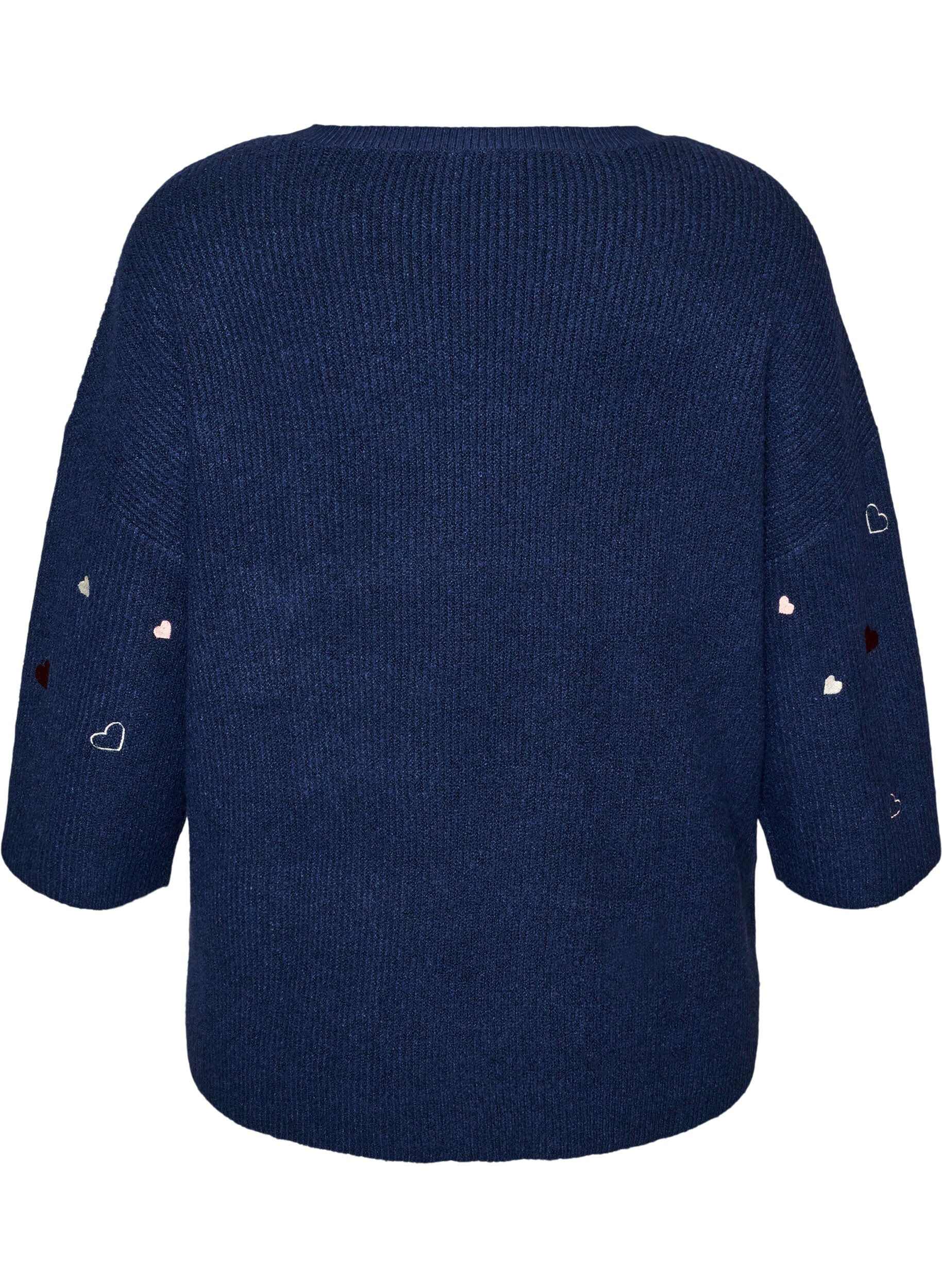 ZizzifashionJumper with hearts and 3/4 sleeves, Blue, Packshot image number 1