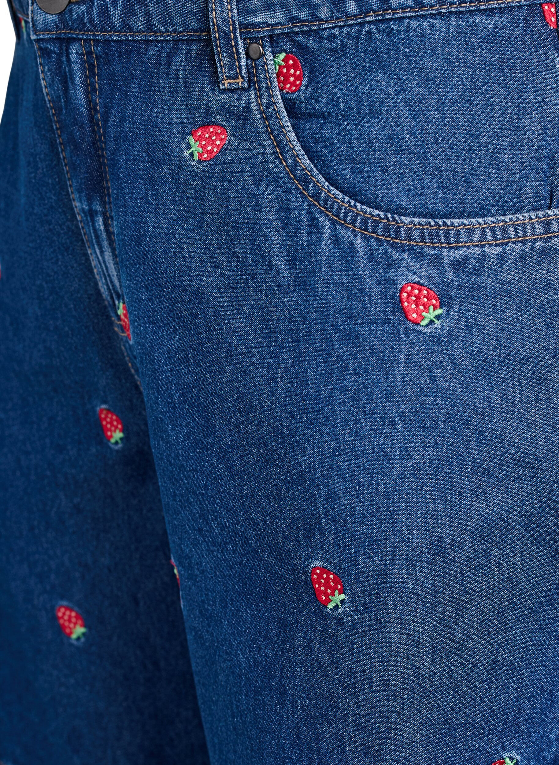 Zizzifashion Denim shorts with embroidered strawberries, Blue, Packshot image number 2