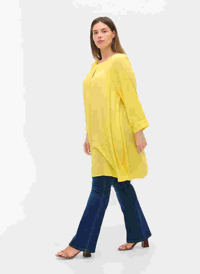 Viscose tunic with 3/4 sleeves, Primrose Yellow, Model image number 2