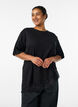 T-shirt with asymmetric lace hem, Black, Model image number 0