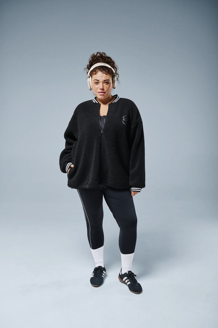 Teddy fleece jacket with striped details, , Model