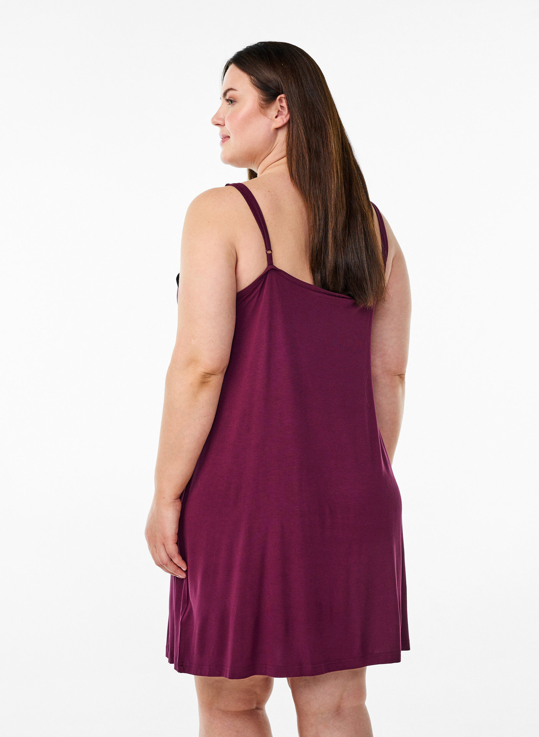 ZizzifashionViscose nightgown with lace trim, Dark Bordeaux, Model image number 2