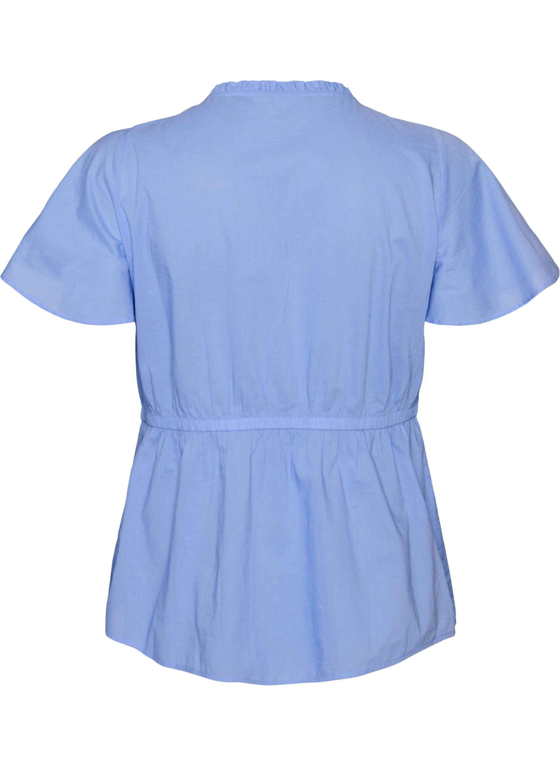 ZizzifashionCotton blouse with tie-string and elastic waist, Blue, Packshot image number 1