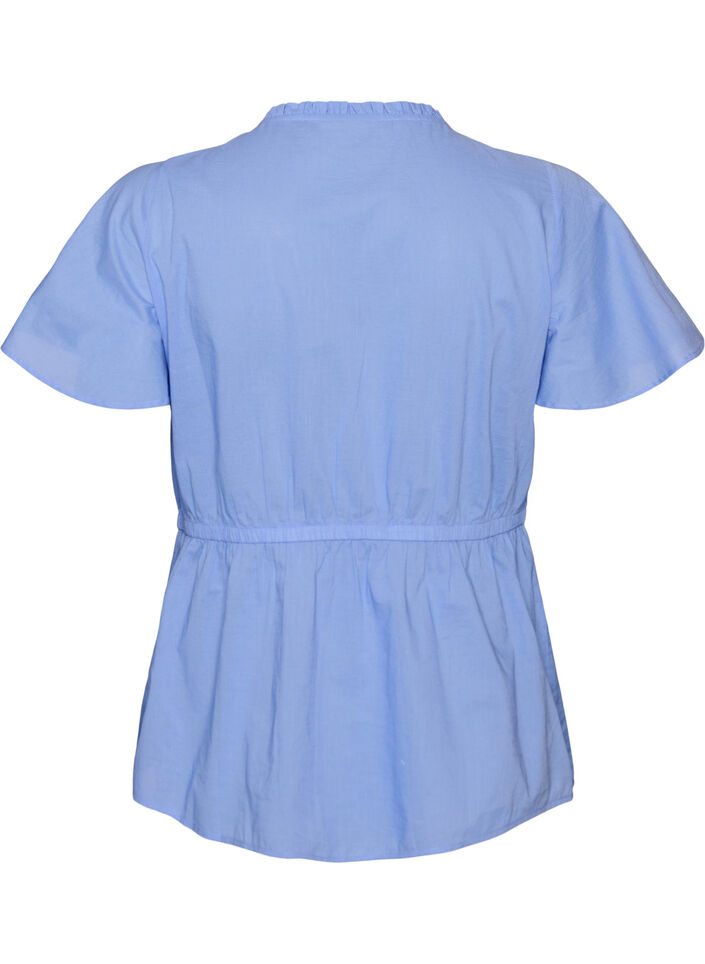 Cotton blouse with tie-string and elastic waist, Blue, Packshot image number 1