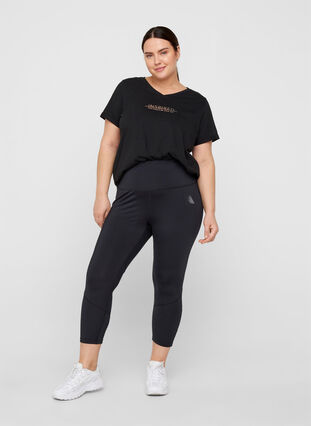 Exercise capris with mesh, Black, Model image number 2