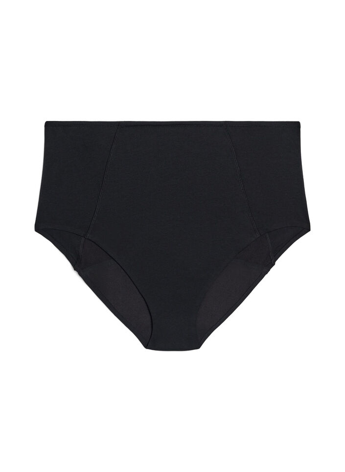 High-waisted cotton overnight period panties, Black, Packshot image number 0
