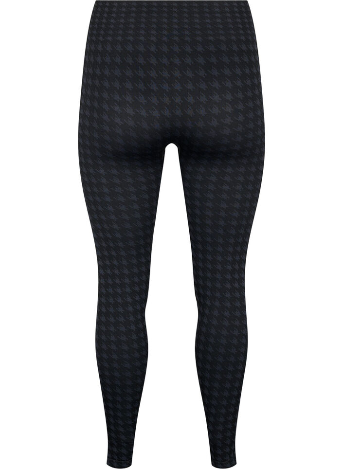 Seamless leggings in houndstooth pattern, Black w. Dark Grey, Packshot image number 1