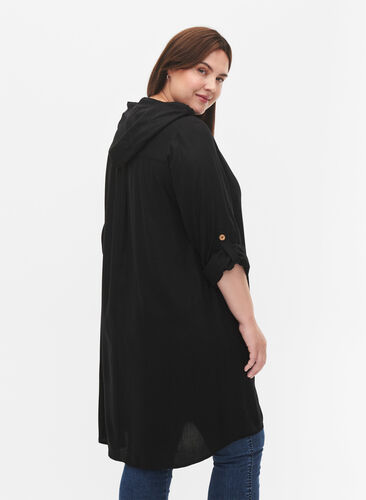 Viscose tunic with hood, Black, Model image number 1