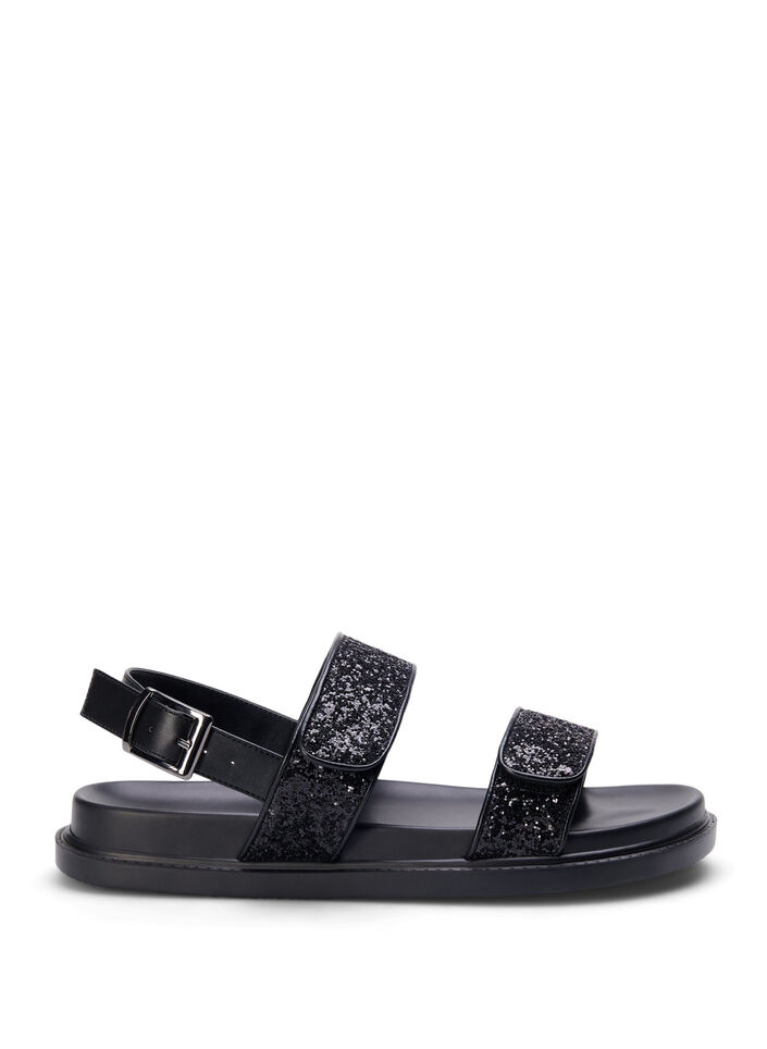 Wide fit glitter sandal with Velcro closure, Black, Packshot image number 0