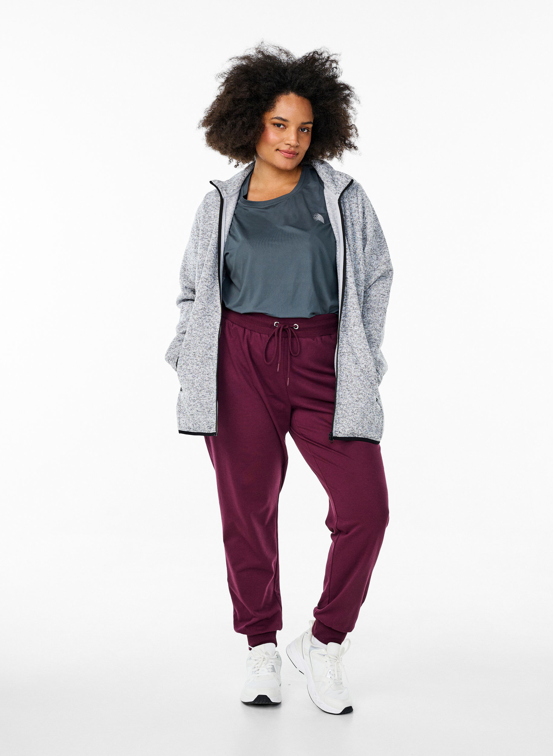 ZizzifashionJersey cardigan with a high collar and zip, Grey, Model image number 1