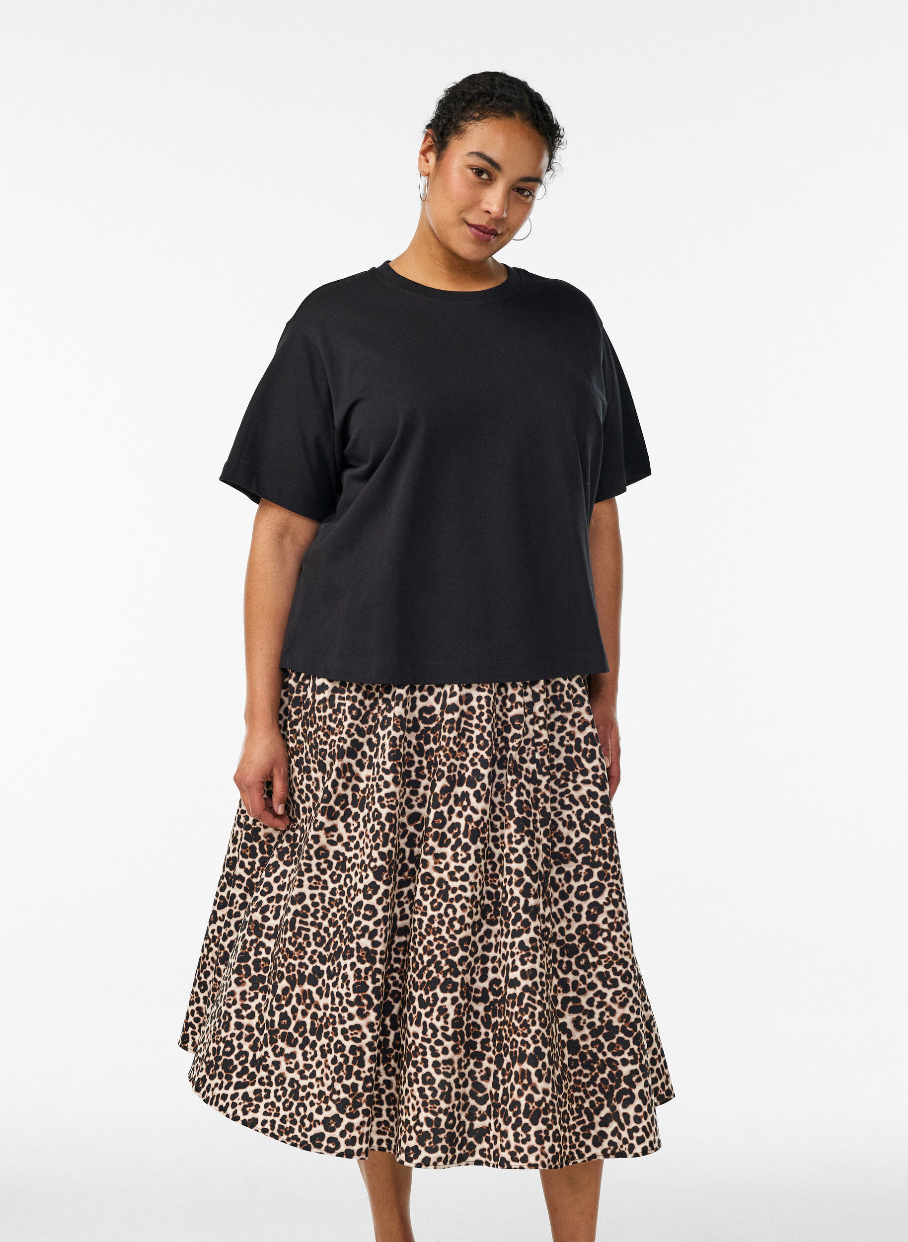 A-line midi skirt with leopard print, , Model