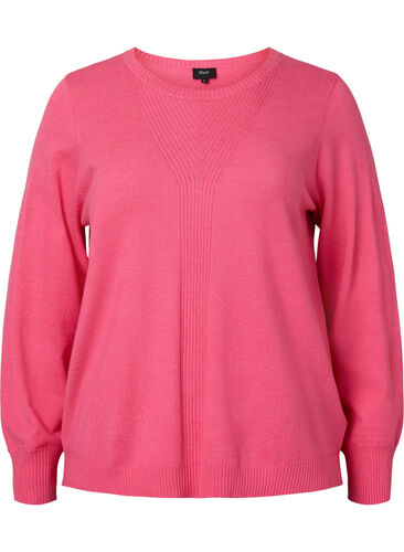 Plain coloured knitted jumper with rib details, Hot Pink Mel., Packshot image number 0