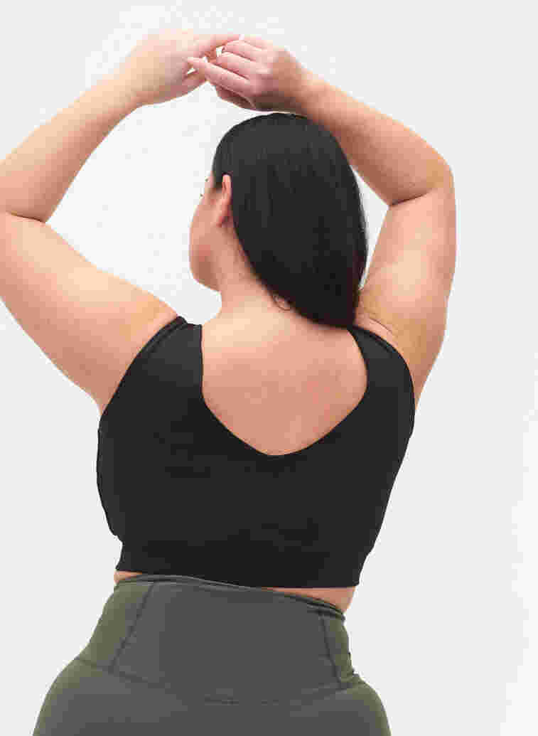 Block coloured sports bra with v-back, Black, Model image number 1