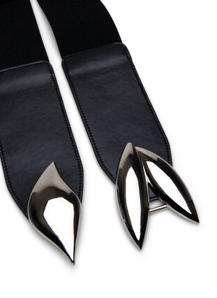 Elastic waist belt with silver-colored buckle, Black Silver Buckle, Packshot image number 2