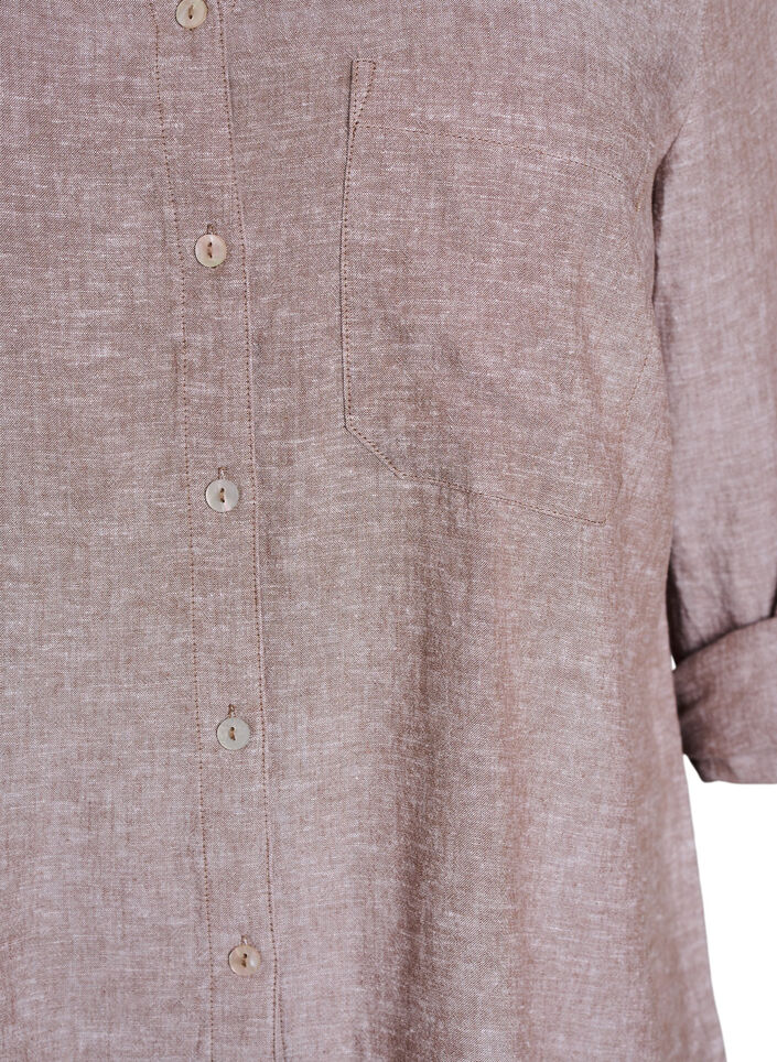 Shirt in linen and viscose with 3/4 sleeves, Brown, Packshot image number 2