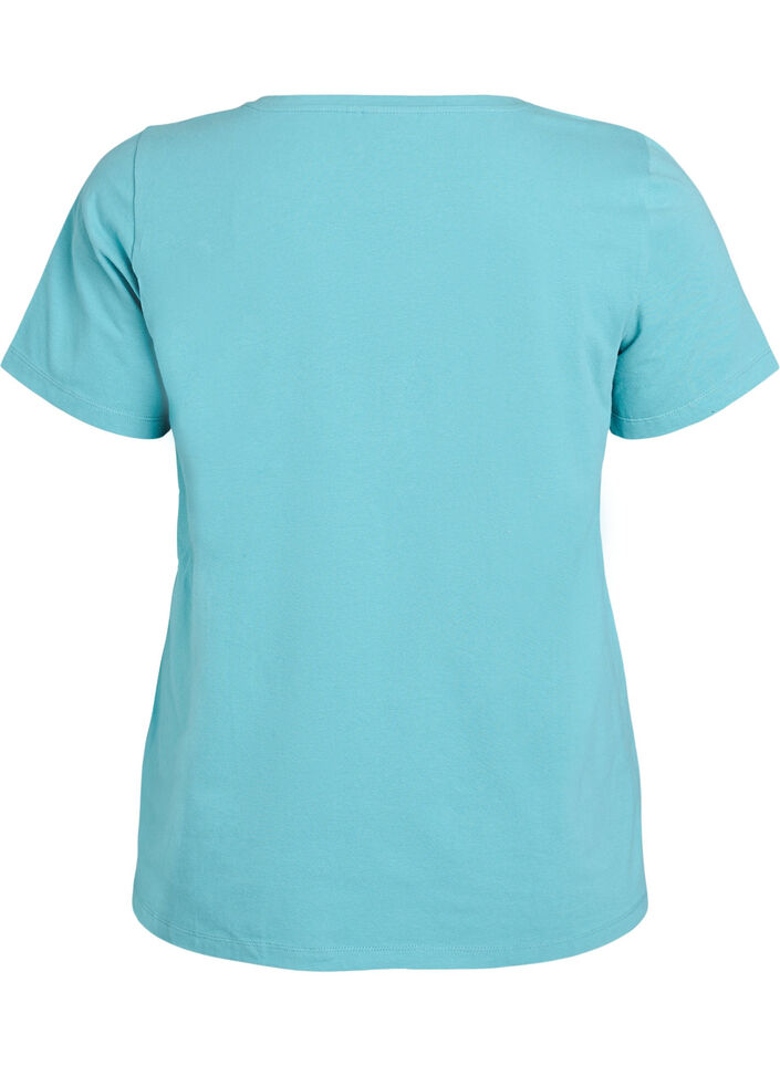Solid coloured basic t-shirt in cotton, Blue, Packshot image number 1