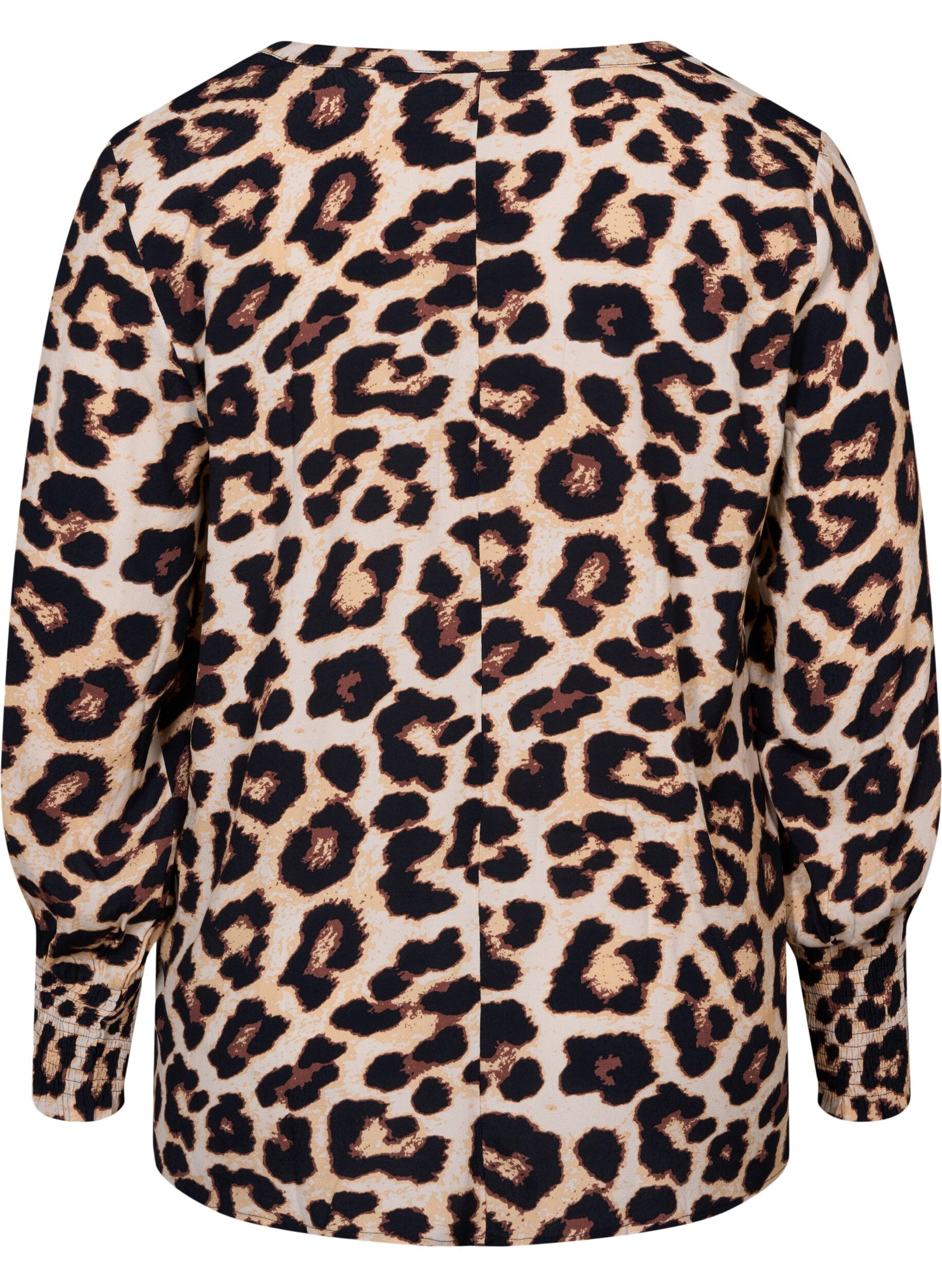 Zizzifashion Printed viscose top with smock, Leo AOP, Packshot image number 1