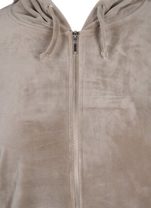 Velour cardigan with zipper and hood, Taupe Gray, Packshot image number 2