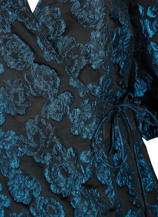 Jacquard wrap dress with 3/4 sleeves, Black Blue, Packshot image number 2