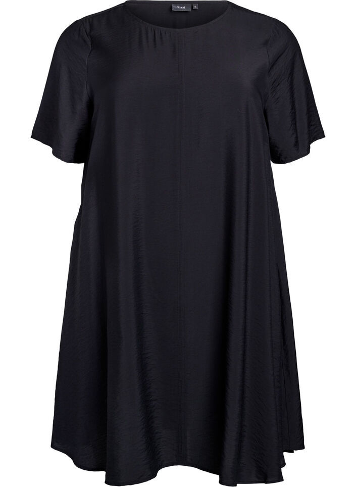A-line viscose dress with short sleeves, Black, Packshot image number 0