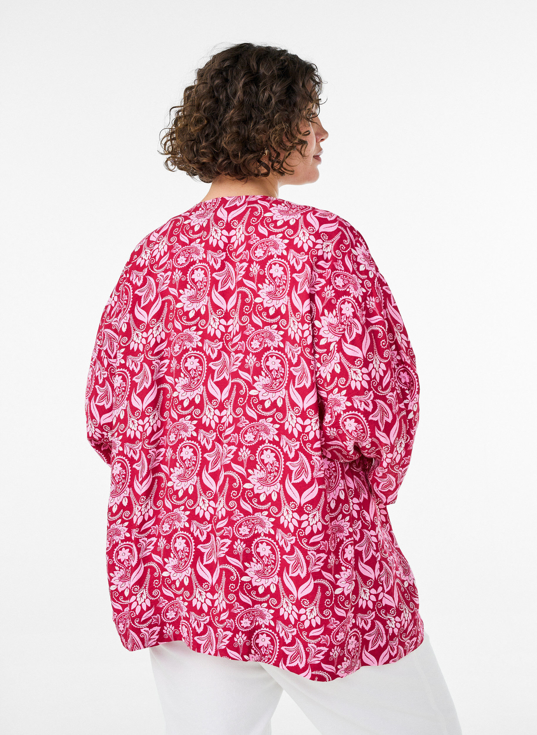 ZizzifashionShort viscose kimono with 3/4 sleeves, Pink, Model image number 2