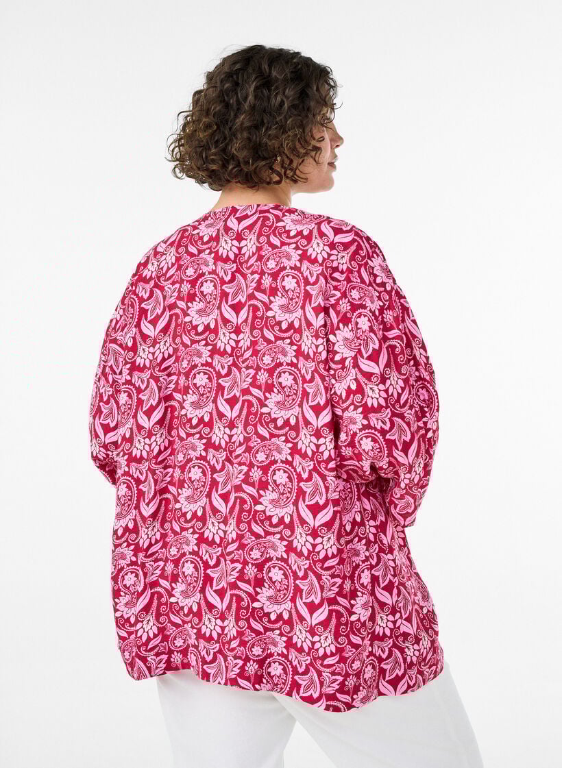 Short viscose kimono with 3/4 sleeves, Pink, Model image number 2