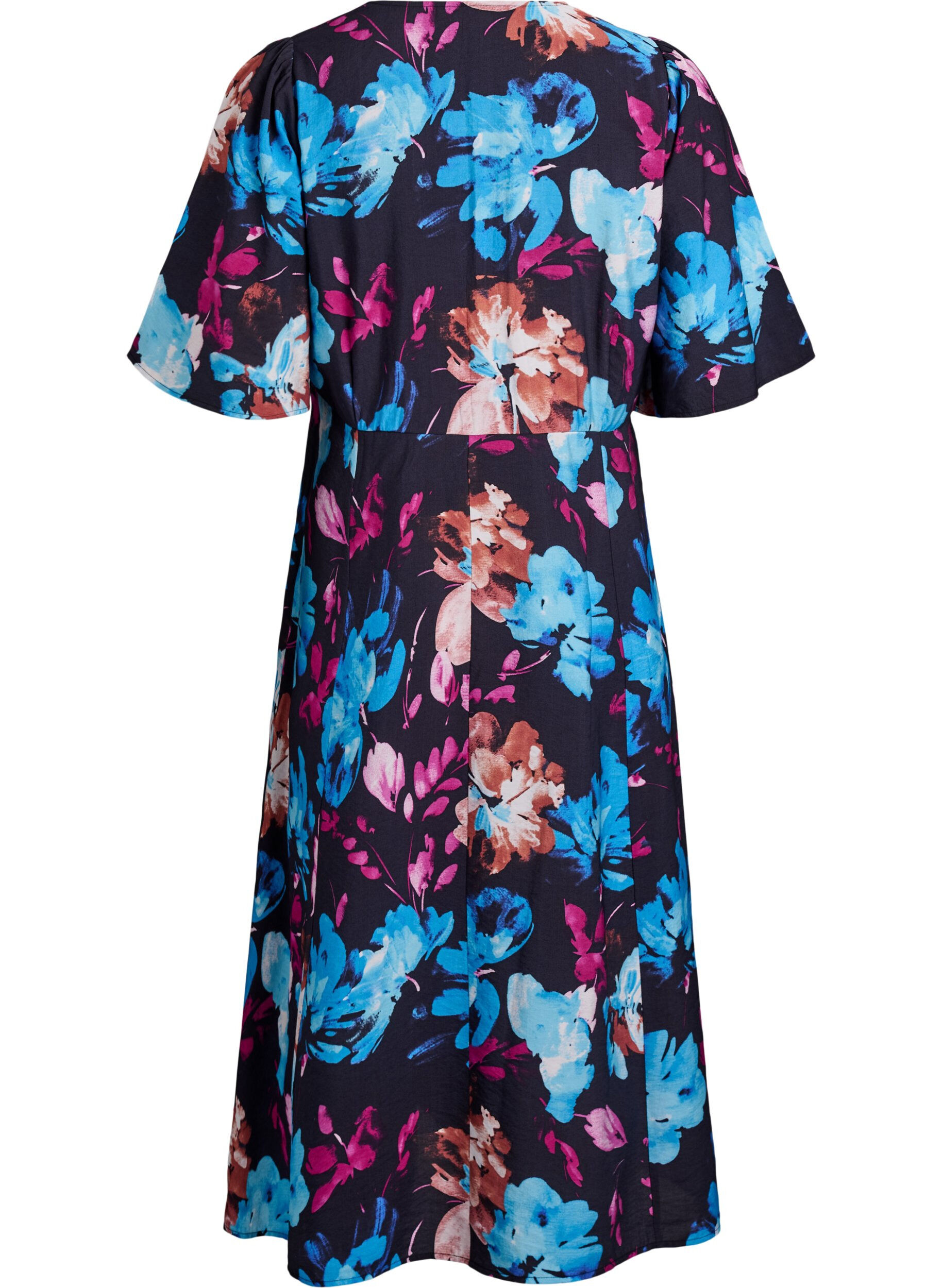 Zizzifashion Midi dress with floral print and empire line, Black, Packshot image number 1