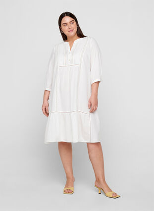 Cotton A-line dress, Bright White, Model image number 2