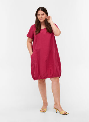Short sleeve cotton dress, Sangria, Model image number 2