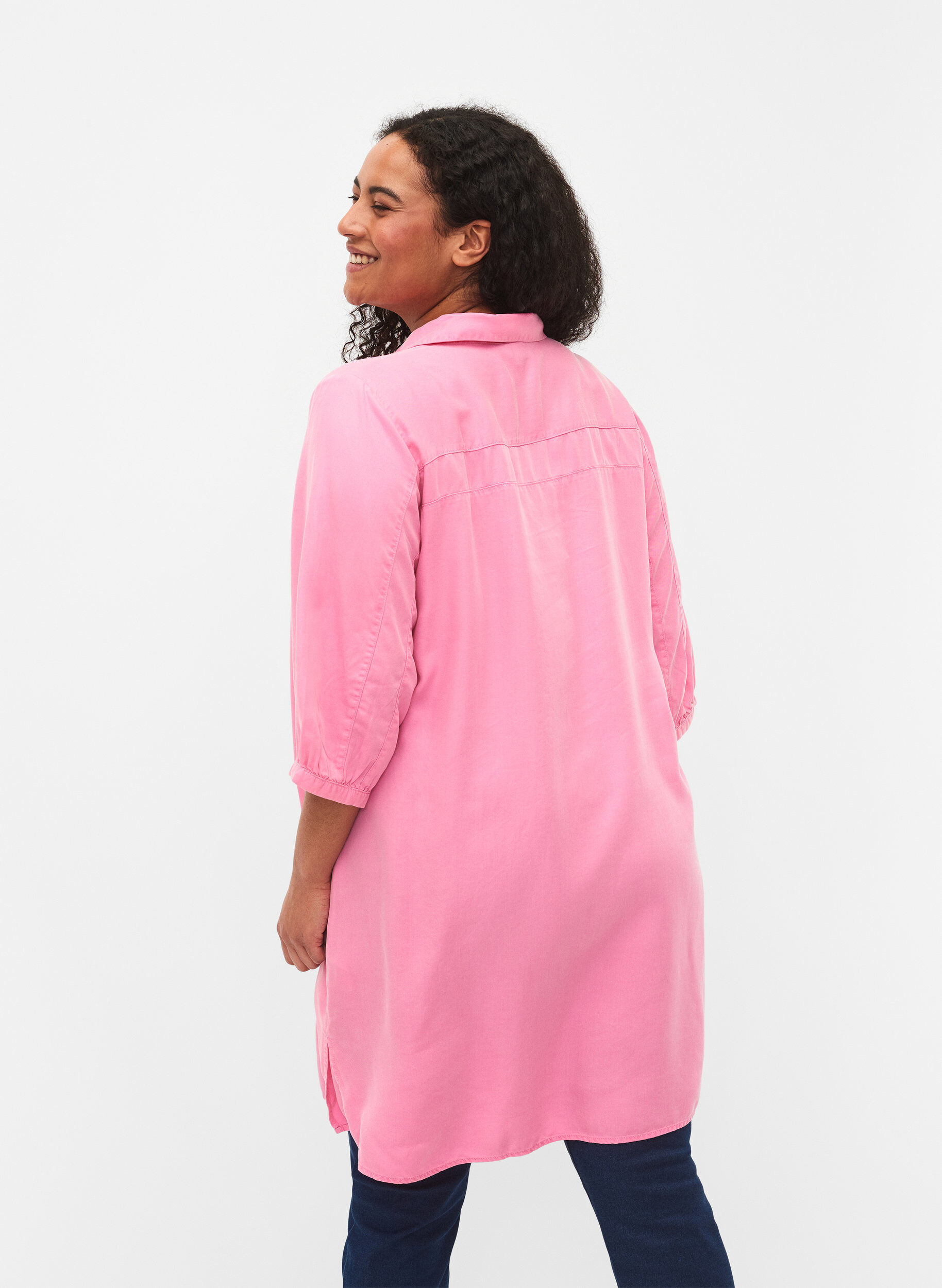 Long shirt with 3/4 sleeves in lyocell (TENCEL™) - Pink - Sz. 42