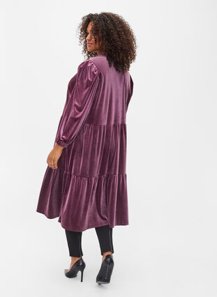 Velvet dress with ruffle collar and 3/4 sleeves, Winetasting, Model image number 1