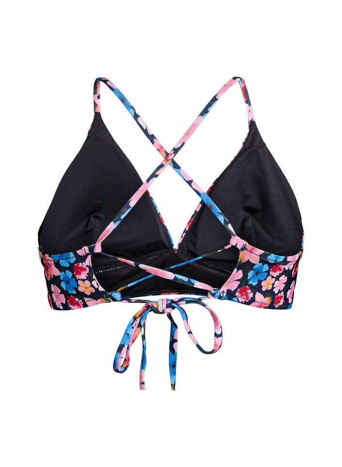 Floral bikini top with tie back, Red, Packshot image number 1