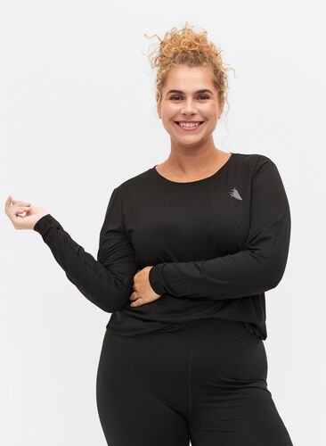 Long-sleeved fitness top, Black, Model image number 0