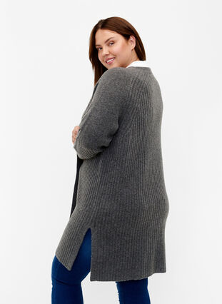 Long rib-knit cardigan, Dark Grey Melange, Model image number 1