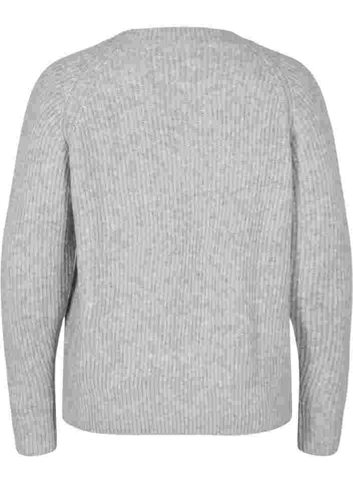 Melange knit sweater with pearl buttons, Light Grey Melange, Packshot image number 1