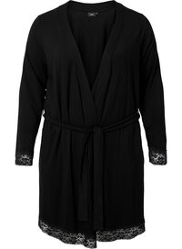 Dressing gown in viscose with lace