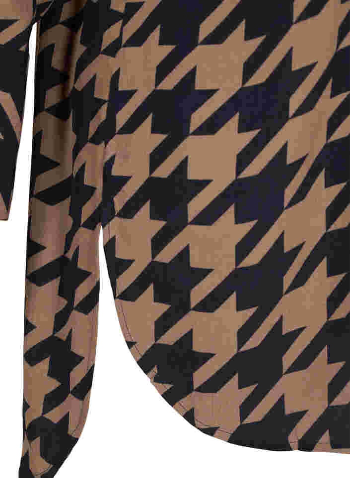 Long patterned viscose shirt, Brown Houndsthooth, Packshot image number 3