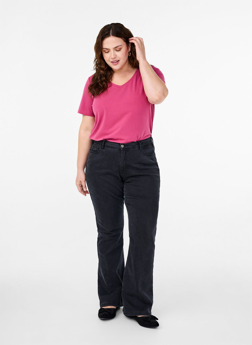 Solid-coloured basic cotton T-shirt, Red, Model image number 1