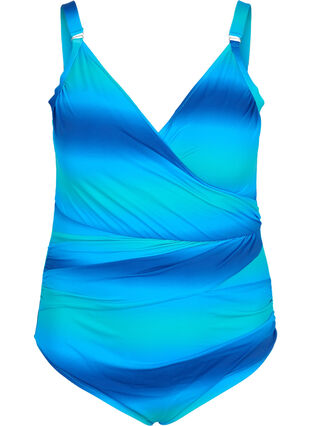 Printed swimsuit with soft padding, Blue Green, Packshot image number 0