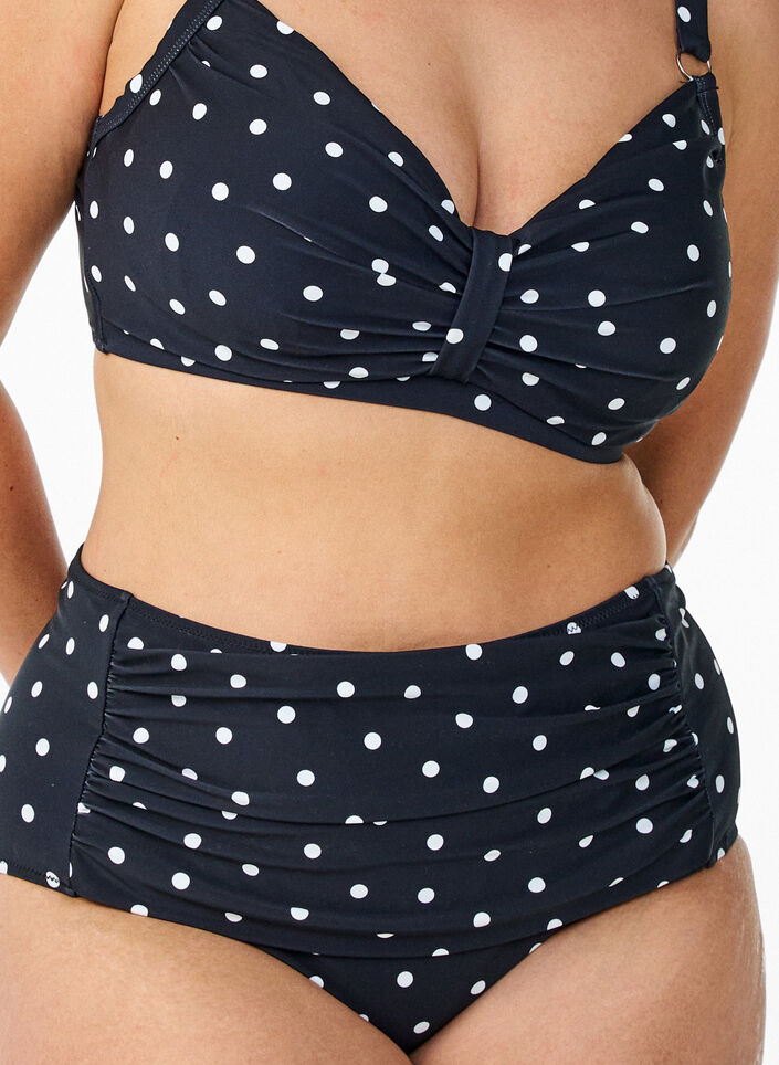 High-waisted bikini bottoms with polka dots, Black, Packshot image number 2