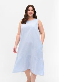 Sleeveless cotton dress with stripes, Skyway Stripe, Model