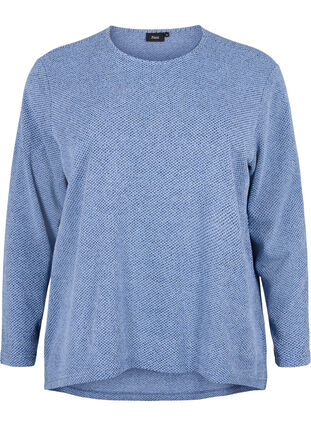 Melange blouse with round neck and long sleeves, Blue Bonnet, Packshot image number 0