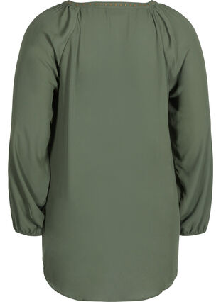 Long-sleeved v-neck blouse with studs, Thyme, Packshot image number 1