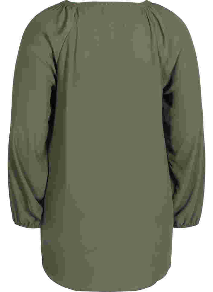Long-sleeved v-neck blouse with studs, Thyme, Packshot image number 1