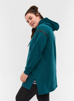 Long sweatshirt with slits and pocket, Deep Teal, Model image number 1