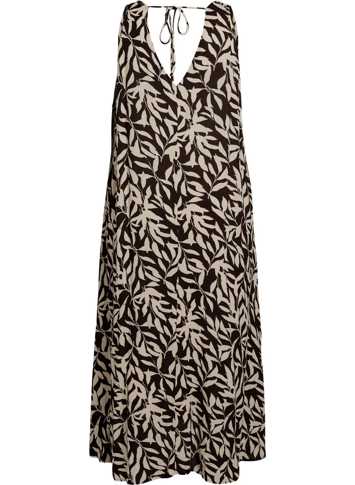 Sleeveless A-line maxi dress with a V-neck, Brown, Packshot image number 1