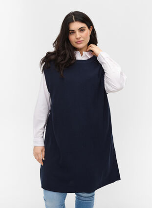 Long knitted vest with slits, Navy Blazer, Model image number 0