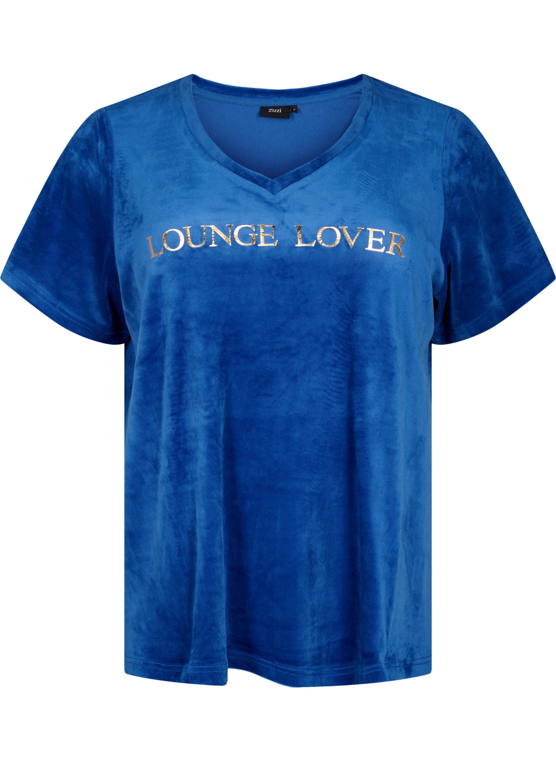 Zizzifashion Velour t-shirt with a v-neck, Monaco Blue, Packshot image number 0