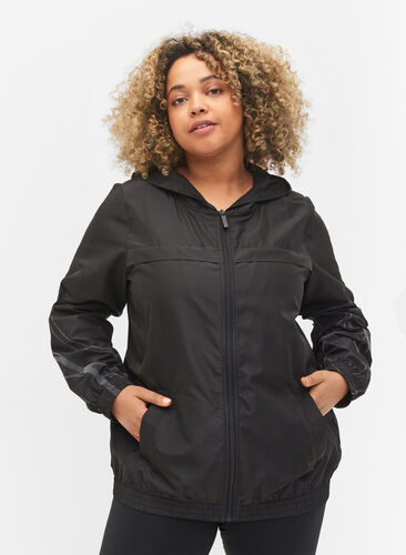 Reflective sports jacket with zip, Black, Model image number 0